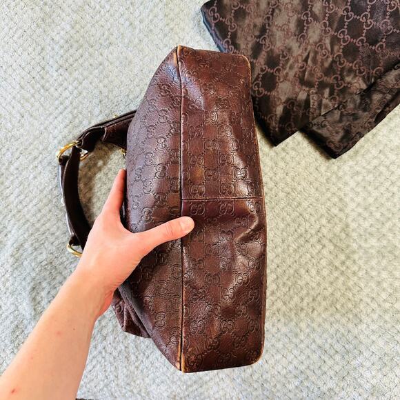 Vintage GUCCI Guccissima Brown Leather Monogram Horsebit LTH Hobo Bag Purse y2k - Picture 5 of 6